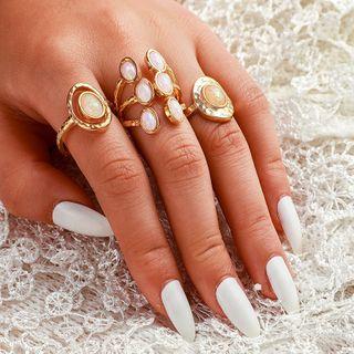 Set Of 3: Gemstone Alloy Ring (assorted Designs) 9239 - Gold - One Size