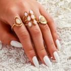 Set Of 3: Gemstone Alloy Ring (assorted Designs) 9239 - Gold - One Size