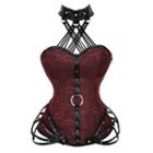 Halter Faux Leather Floral Strappy Corset Top
