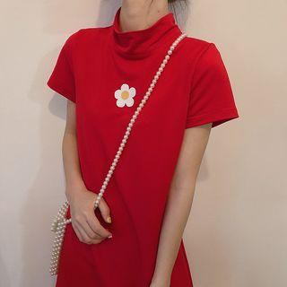 Short-sleeve Flower Print Mini T-shirt Dress