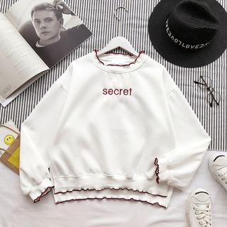 Lettering Embroidered Frilled Sweatshirt