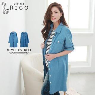 Tab-sleeve Denim Shirtdress