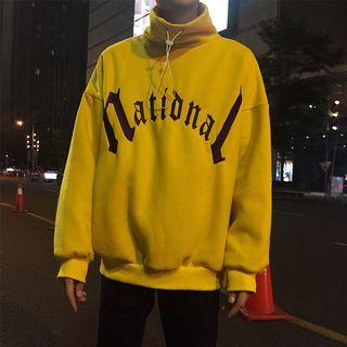 Mock-neck Lettering Couple Matching Pullover