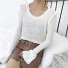 Plain Slim-fit Bell-sleeve Knit Top