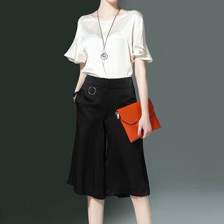 Set: Elbow-sleeve Top + Wide Leg Pants