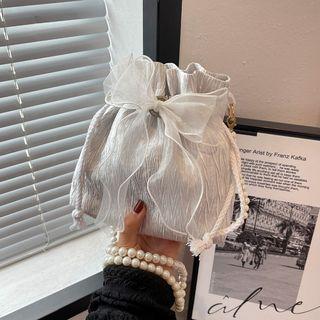 Mesh Bow Drawstring Bucket Bag