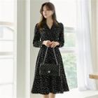 Wrap-front Faux-pearl Dotted Dress