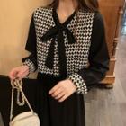 Set: Long-sleeve Midi A-line Dress + Patterned Vest