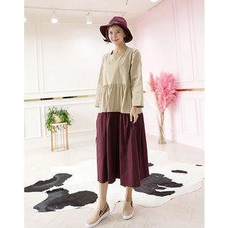 Two-tone Shirred Long Empire Dress
