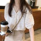 Elbow Sleeve Lace-trim Frilled Blouse