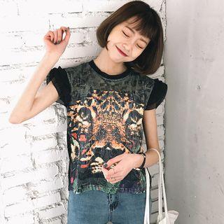 Flutter-sleeve Printed Top