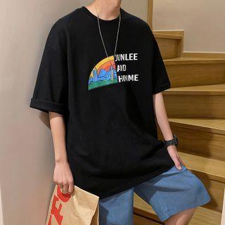 Round Neck Cartoon Print Short Sleeve Oversized T-shirt