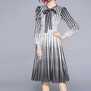 Long-sleeve Ombre Print Midi Dress