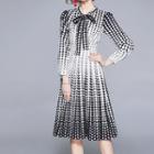 Long-sleeve Ombre Print Midi Dress