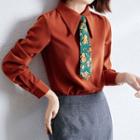 Set: Long-sleeve Plain Shirt + Floral Print Tie
