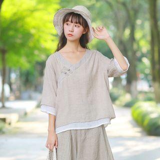 Mock Two-piece Frog Buttoned Top