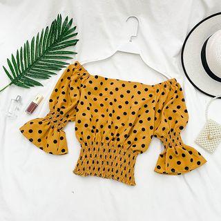 Off Shoulder Dotted Chiffon Top