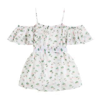 Short-sleeve Cold Shoulder Print Dress White - One Size