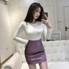 Long-sleeve Cutout T-shirt / Mini Skirt