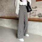 Elastic Waist Plaid Straight Leg Pants Plaid - Black & White - One Size
