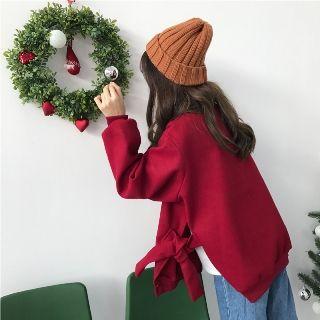 Long-sleeve Tie-side Loose-fit Top