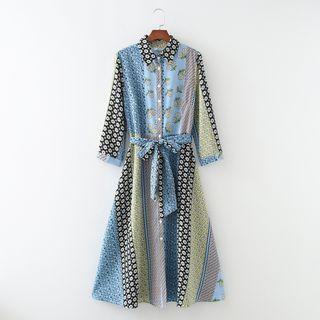 Floral Print Panel Shirtdress