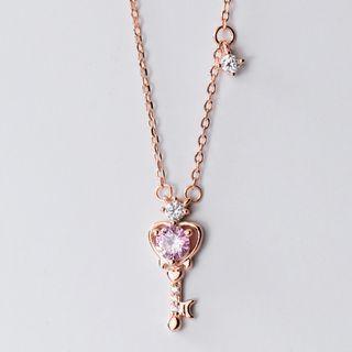 Rhinestone Key Necklace Rose Gold - One Size