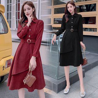 Corduroy Belted A-line Midi Shirtdress