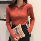 Long-sleeve Plain Knitted Top