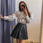 Puff-sleeve Double-breasted Dotted Blouse