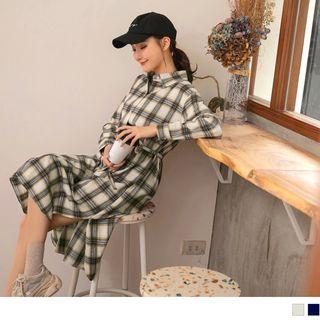 Tie-waist Plaid Long Sleeve Shirtdress