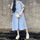 Embroider Letter Striped A-line Dress