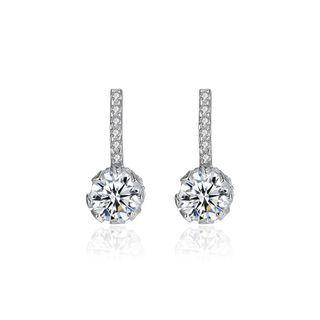 Sterling Silver Fashion Simple Geometric Cubic Zirconia Stud Earrings Silver - One Size