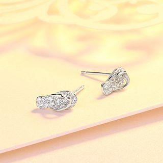 Rhinestone Flip-flops Stud Earring 1 Pair - Platinum Plating - One Size
