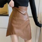High-waist Asymmetric A-line Mini Skirt