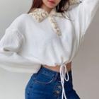 Color-block Panel Faux Fur Long-sleeve Knit Sweatshirt