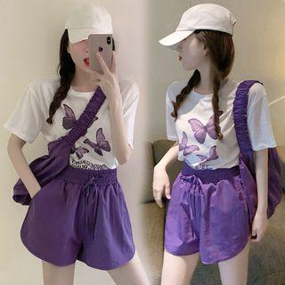 Short-sleeve Printed T-shirt / Wide-leg Short / Crossbody Bag