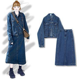 Denim Button-up Jacket / Midi A-line Skirt