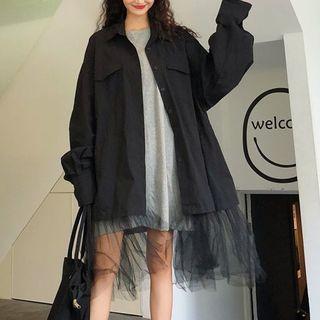 Mesh Panel Long Shirt Black - One Size