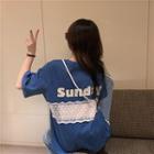 Short-sleeve Lettering Lace Panel T-shirt
