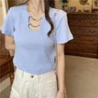 Short-sleeve Chain-accent Knit Top