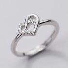 Heart Rhinestone Sterling Silver Ring Silver - One Size