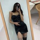 Sleeveless Slit-hem Satin Minidress