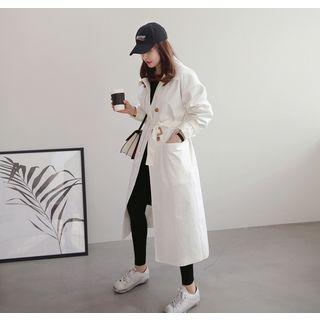Zip-detail Long Trench Coat With Belt
