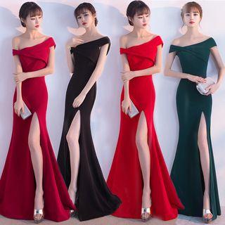 Off-shoulder Slit Mermaid Evening Gown