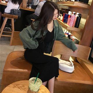 Denim Jacket / Spaghetti-strap Midi Dress