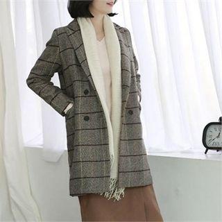 Herringbone Plaid Wool Blend Coat