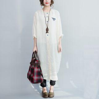 Printed Back 3/4 Sleeve Midi Dress