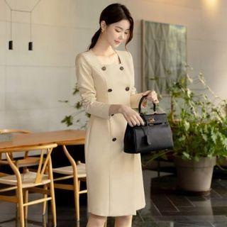 Square-neck Double-breasted Coatdress