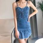 Spaghetti Strap Mini Mermaid Denim Dress